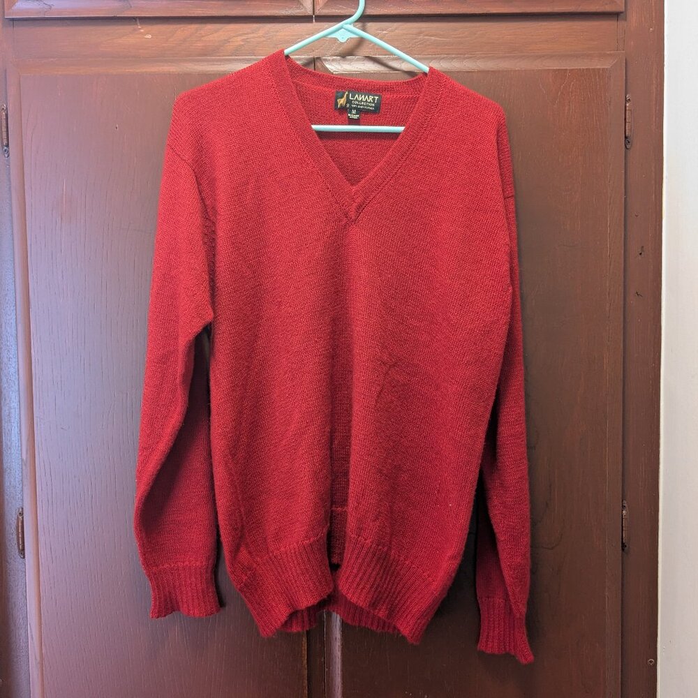 Red V-Neck Sweater - 100% Alpaca